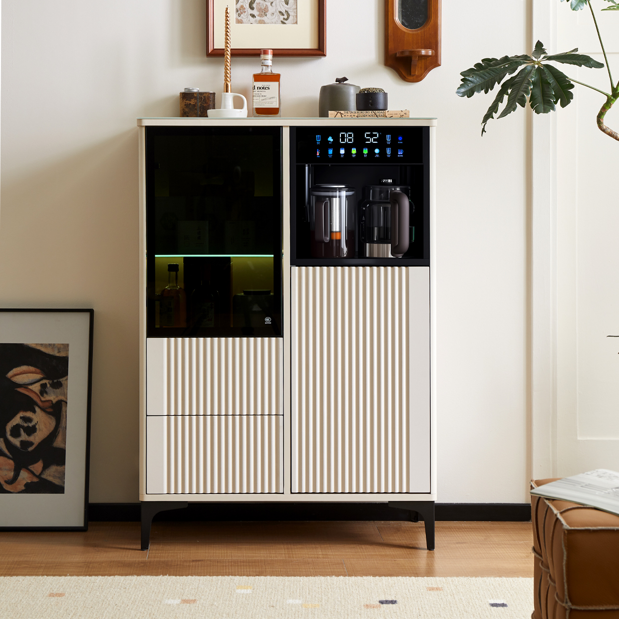 茶吧机2025新款家用奶油风高端客厅智能全自动饮水机消毒一体柜子 - 图0