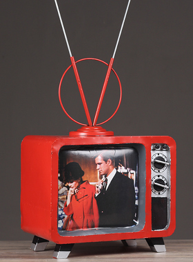 做旧铁艺电视机咖啡厅奶茶店模型