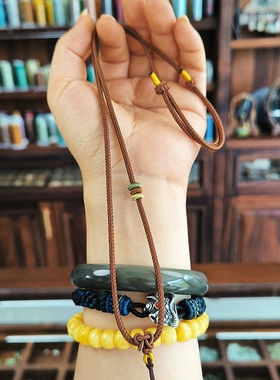 半夏手工编织高货极质感黄金玉佩小吊坠绳女细毛衣项链绳子简约款