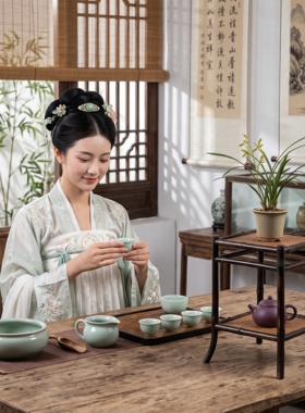 竹编博古架茶室禅意置物架多层展示架茶具摆件座梅鹿竹紫竹兰花架