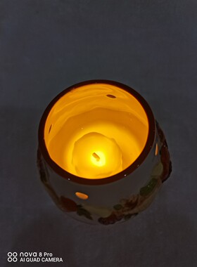 出口复古90年代釉下彩陶瓷烛台瓜果手绘蜡烛杯复古装饰许愿杯摆件