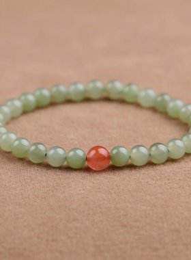 6mm和田玉晴水绿手链文艺清新女