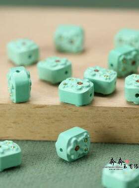 绿松石雕刻镶嵌花牌方牌珠12mm