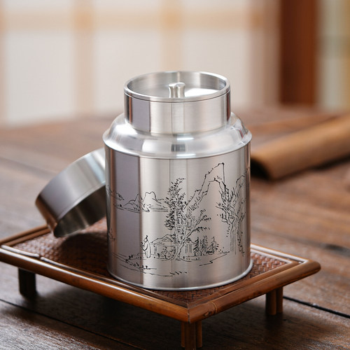 斑锡龙锡罐礼遇茶仓纯锡茶叶罐中号双盖密封储茶罐茶叶送礼盒高档 - 图2