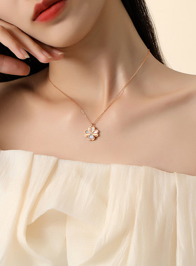 四叶草玫瑰金项链925纯银