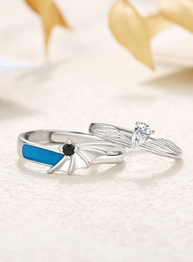 天使恋恶魔对戒纯银情侣