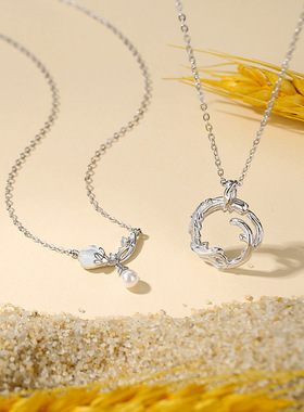 新品原创设计s925纯银木棉与橡树情侣女小众清新森系锁骨项链