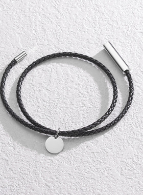 双圈皮革情侣手链 朋克风DIY钛钢激光刻字手绳圣诞节新年朋友礼物