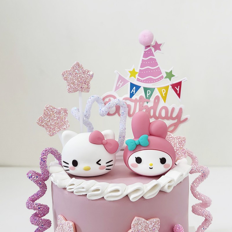 网红烘焙三丽鸥蛋糕装饰库洛米美乐蒂草莓熊熊猫摆件女孩生日插件 - 图0