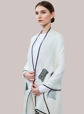 纯山羊绒围巾女春秋款百搭刺绣