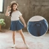 Quần short denim bé gái quần dài 2018 mới thiết lập thời trang trẻ em tay ngắn cotton trắng trẻ em hai mảnh - Quần jean