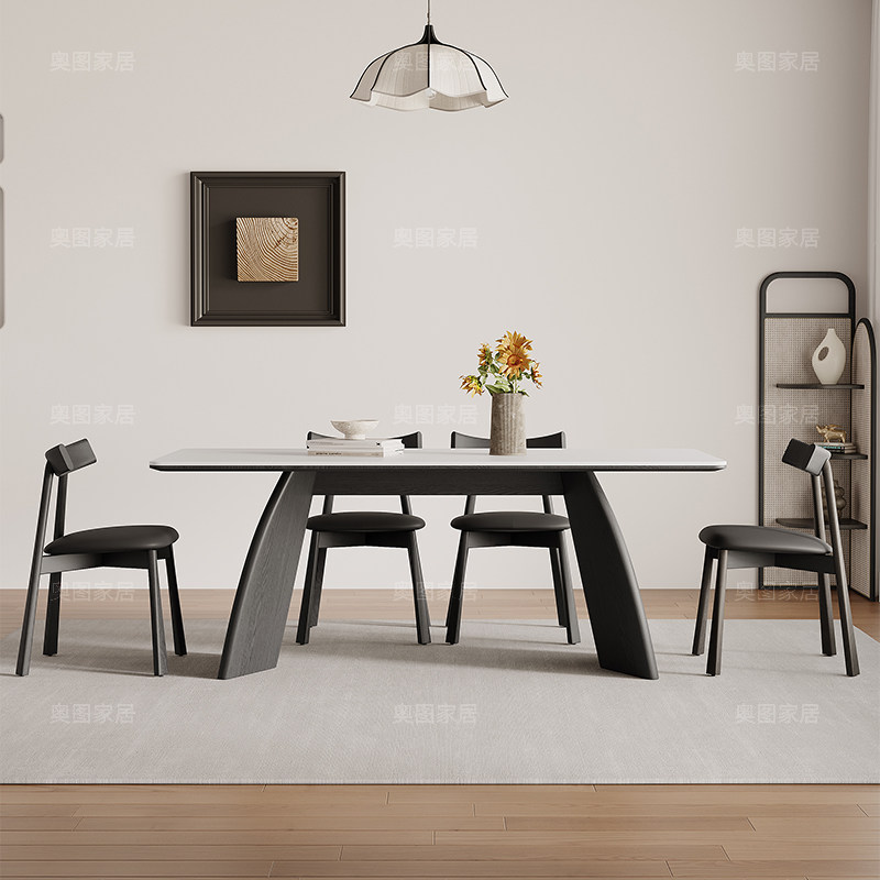 法式复古实木岩板餐桌现代简约长方形岩板轻奢家用小户型餐桌椅,淘宝优惠券,粉丝福利购,淘宝优惠卷