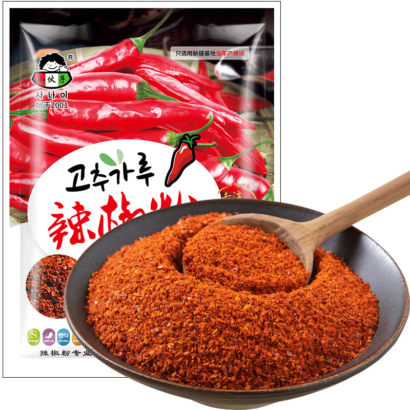 小伙子辣椒粉粗粒韩式腌泡菜专用辣椒粉炒菜拌菜调料粗辣椒面500g - 图0