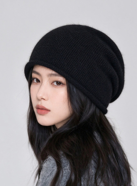 松弛感100%纯羊毛堆堆帽女秋冬季纯色保暖显脸小冷帽百搭素颜帽子