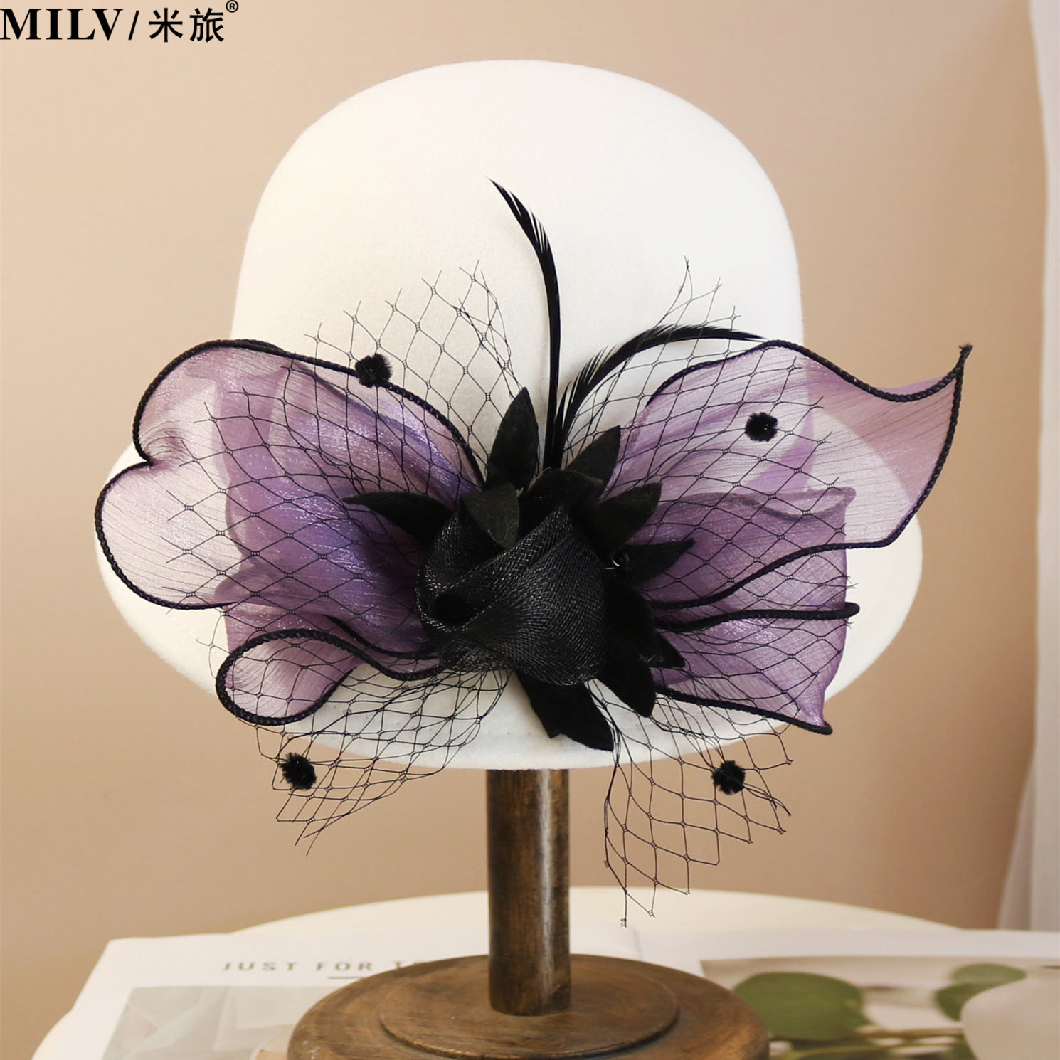 帽子女秋冬白色羊毛呢礼帽优雅法式复古花朵渔夫帽时尚百搭时装帽,淘宝优惠券,粉丝福利购,淘宝优惠卷