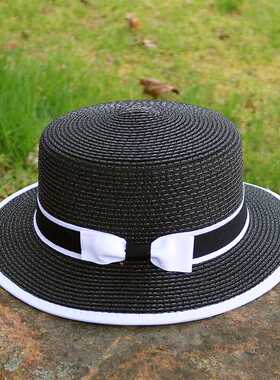 白色平顶礼帽女夏小清新草帽