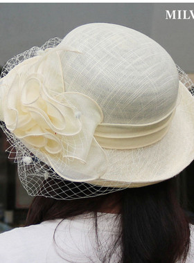 帽子女春夏网纱款亚麻优雅时尚