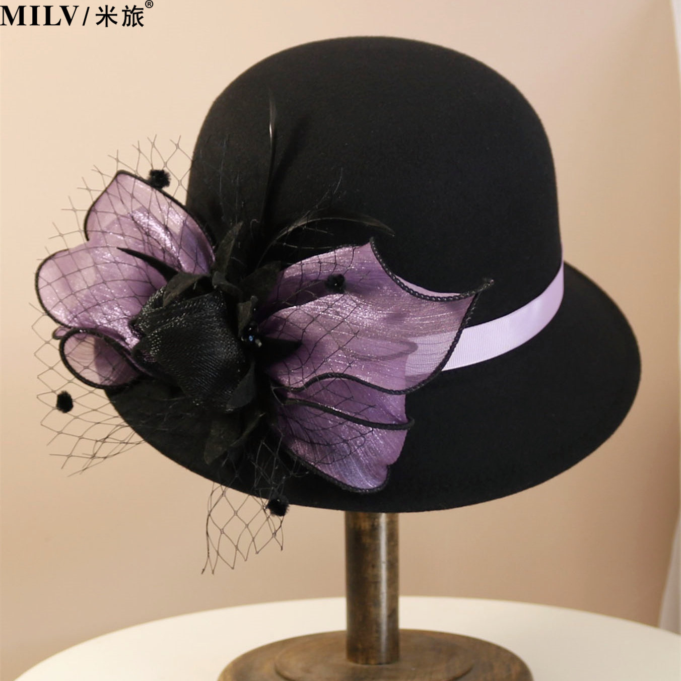 帽子女秋冬白色羊毛呢礼帽优雅法式复古花朵渔夫帽时尚百搭时装帽,淘宝优惠券,粉丝福利购,淘宝优惠卷