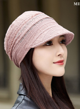 鸭舌蕾丝帽女春夏水钻包头帽