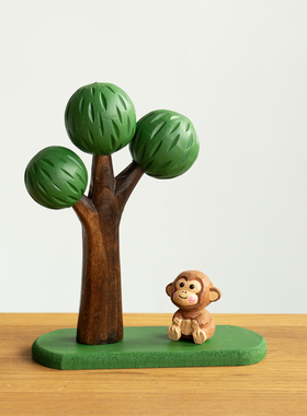一棵树 生命力 绿树粉树木雕装饰品搭配可爱治愈木制品纯手工