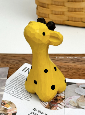 卡通长颈鹿 可爱创意动物木雕纯手工 桌面摆件六一儿童节礼物