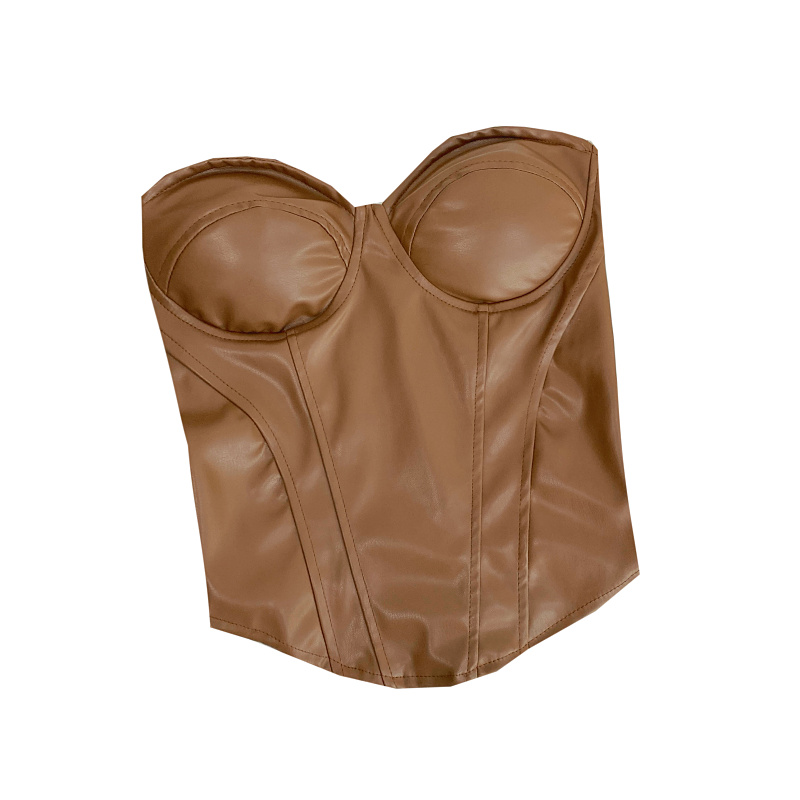 酷辣性感PU皮修身显瘦无袖抹胸不规则短款背心上衣女2025秋季新款 - 图3