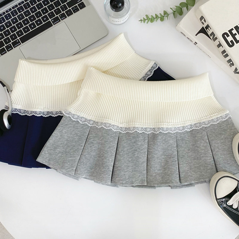 设计感辣妹百搭高腰显瘦针织拼接百褶半身裙短裙a字裙女秋冬新款,淘宝优惠券,粉丝福利购,淘宝优惠卷