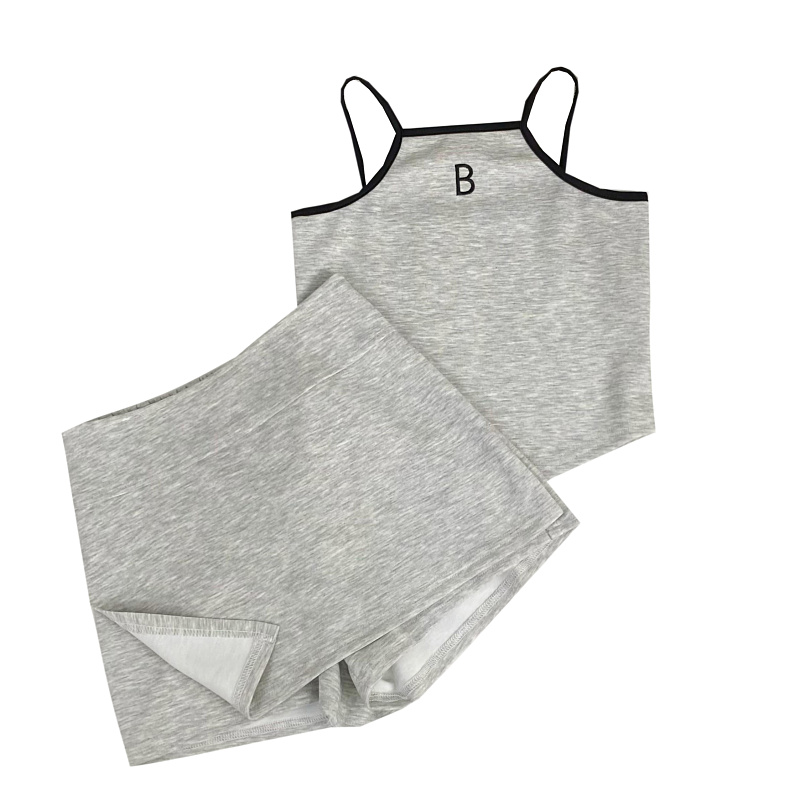 设计感刺绣字母短款吊带背心上衣+高腰显瘦不规则裤裙两件套装女 - 图3