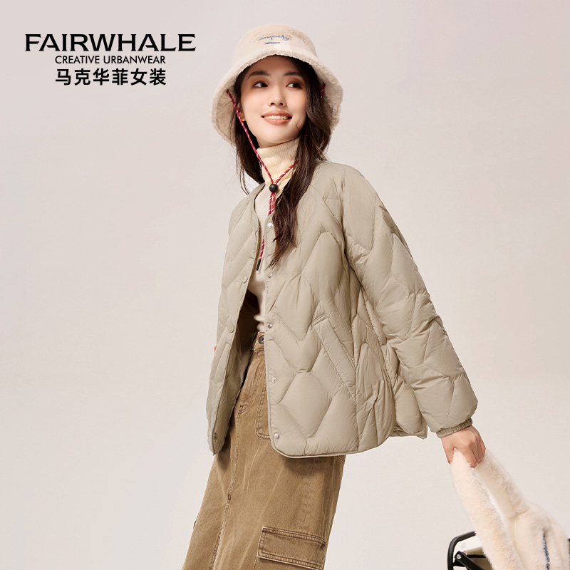 马克华菲轻薄羽绒服女2025冬季新款圆领短款内胆轻暖外套时尚保暖