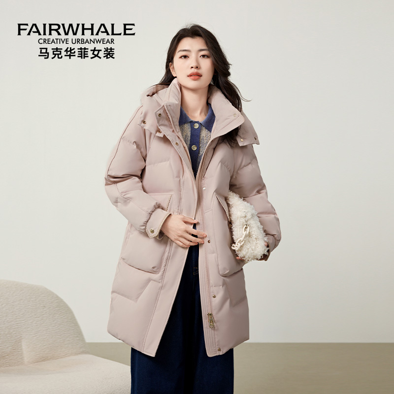 马克华菲中长款羽绒服女2025冬季新款冬装外套大口袋防风保暖加厚