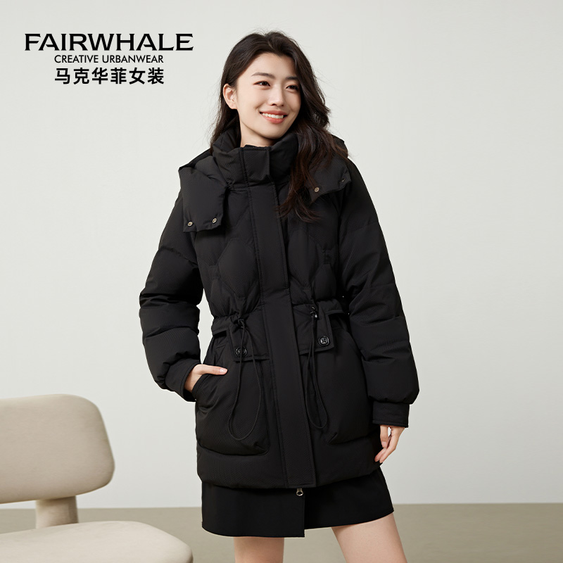 马克华菲中长款羽绒服女2025冬季新款小个子收腰显瘦百搭保暖外套
