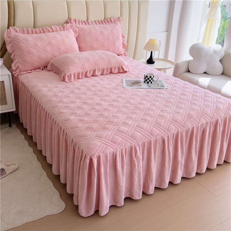 冬季加厚牛奶绒夹棉床裙款四件套高档轻奢双面加绒珊瑚绒床上用品