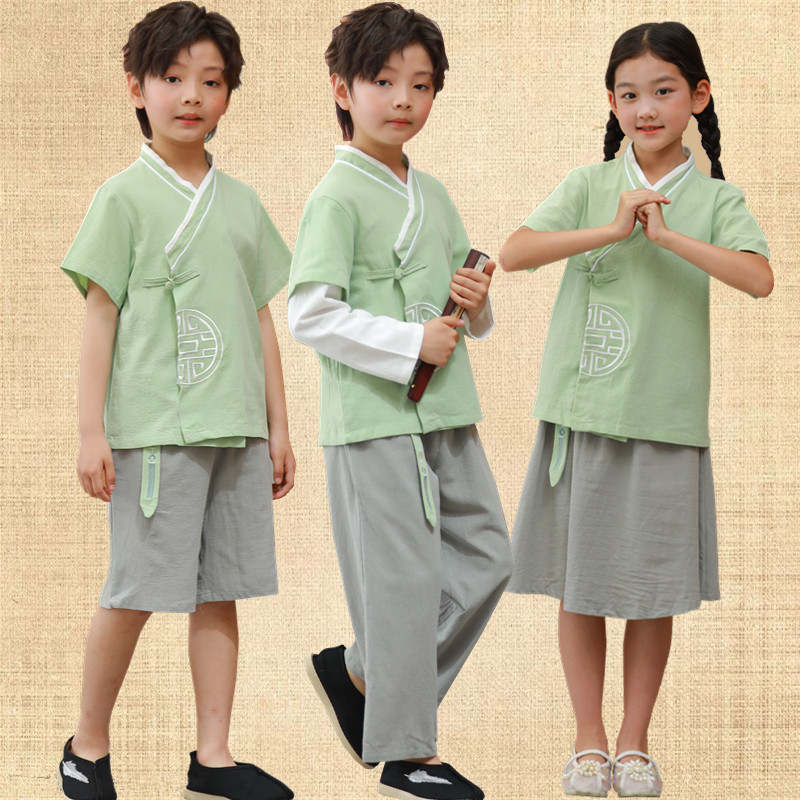 儿童汉服男孩春秋套装女童三字经开学季唐装幼儿园国学服演出服新-图1