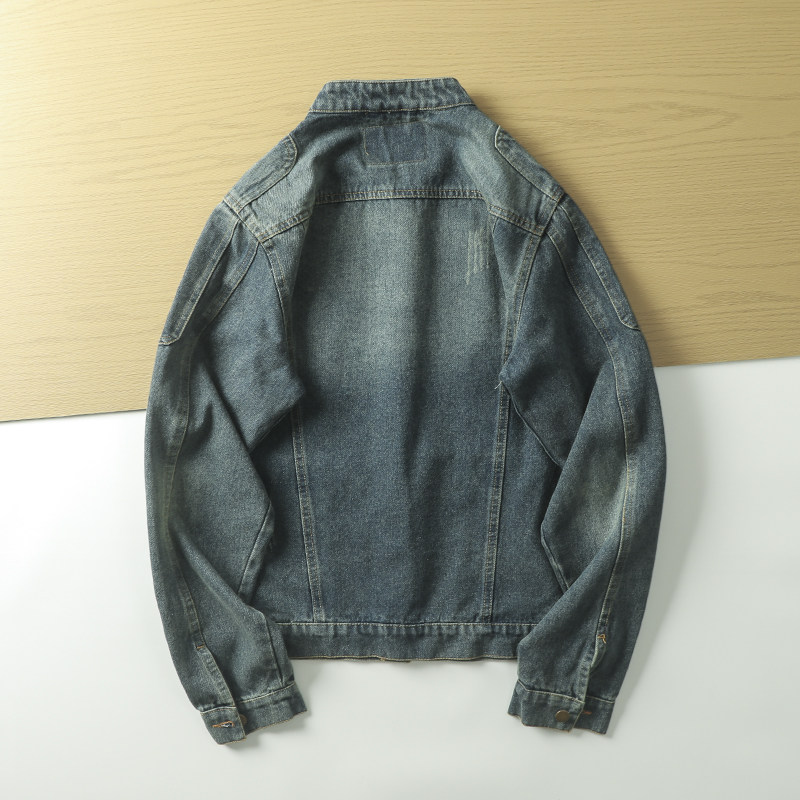 Stand collar spring and autumn casual retro distressed men's denim jacket