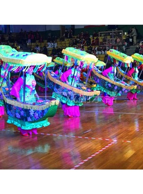 秧歌旱船跑驴彩船采莲花船花轿推车灯扭秧歌节日表演喜庆社火道具