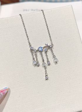 跨境蓝色星星项链时尚轻奢高级感满天星流苏吊坠锁骨链百搭项链