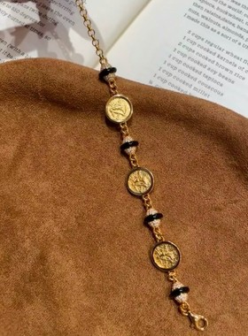 小红书同款古希腊刻印古币黑金手链女款轻奢高级百搭手势