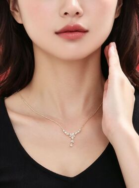 韩式新款小花锆石水滴项链女V型颈链戴精致高级感网红优雅锁骨链