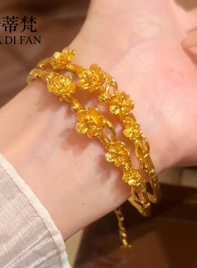 沙金立体桃花手镯开口可调节桃之夭夭桃花树枝手镯新中式国潮风