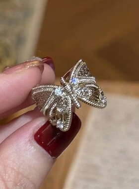 库宁 vintage中古咖啡金蝴蝶戒指复古小众设计感鸢尾开口戒