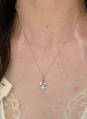 小红书爆款复古银色拉丝小花四叶草吊坠项链毛衣链锁骨链一件