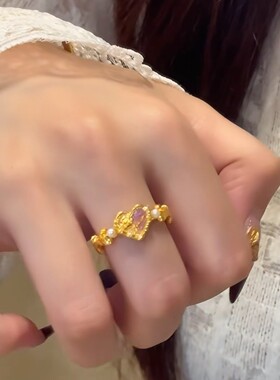 18k金色仿珍珠爱心戒指金店同款少女心公主精致指环高级感送女友