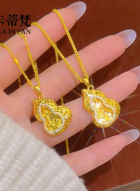 金店同款沙金爆闪碎冰冰花丝葫芦吊坠项链镂空双层福禄锁骨链气质