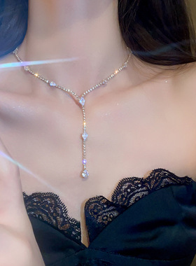 镶钻水滴锆石流苏项链辣妹时尚冷淡风锁骨链小众设计感饰品批发女