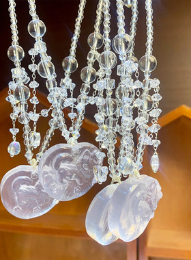 水晶项链粉晶狐牌吊坠锁骨链闺蜜情人节礼物粉色水晶狐牌脖颈链