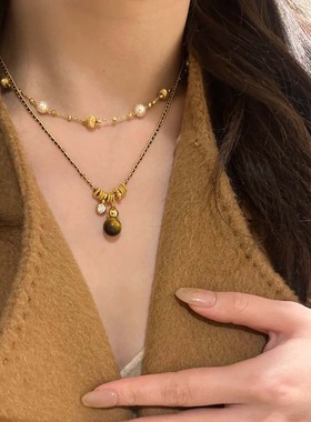 轻奢小众高级感复古设计路路通虎眼石葫芦项链女微镶锁骨链气质