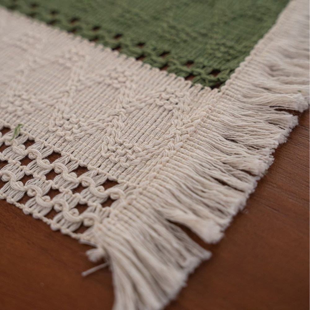 法式复古绿白棉麻拼接撞色桌旗时尚清新编织流苏装饰餐垫茶几盖巾,淘宝优惠券,粉丝福利购,淘宝优惠卷