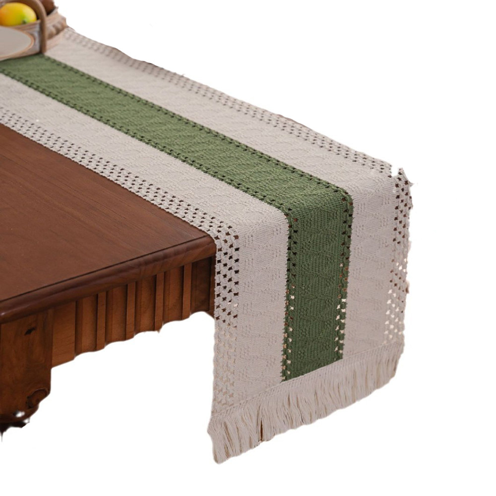 法式复古绿白棉麻拼接撞色桌旗时尚清新编织流苏装饰餐垫茶几盖巾,淘宝优惠券,粉丝福利购,淘宝优惠卷