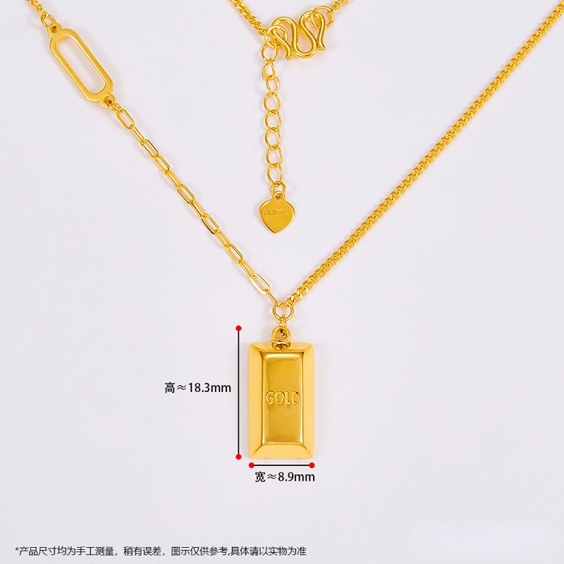 【精品】黄金足金999空心暴富小金条调节项链吊坠套链8.93g-9.07g - 图1