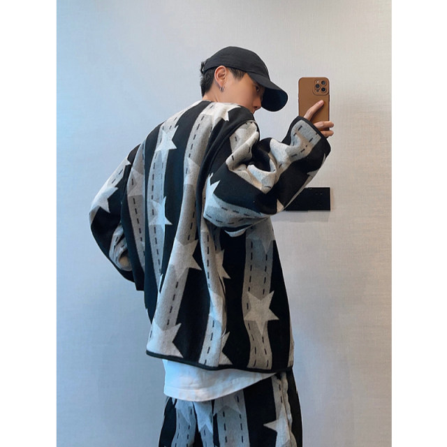 Five-pointed star woolen V-neck jacket